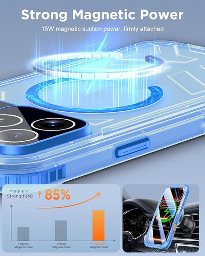 for iPhone 17 Pro Max Waterproof Case with Magsafe, Built-in [Camera & Screen Protector] [Lanyard], IP68 Water Proof Full Body Dustproof Heavy Duty Frosted Protective Phone Cover, 6.9" Blue