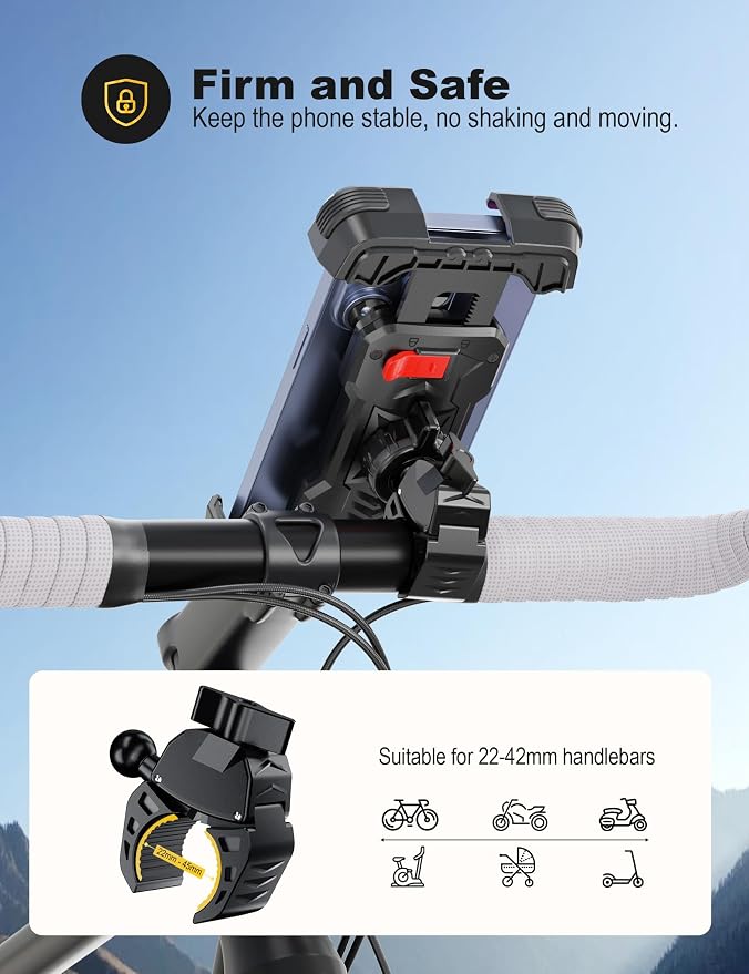 Grefay Bike Phone Holder, Universal Motorcycle Phone Holder with 360 Rotate for 4.7-6.8 Inch Smartphones, Compatible with Road Bike MTB Scooter