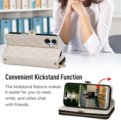 Rssviss Crossbody Case for iPhone 17 Case Wallet, RFID Blocking Leather with Card Holder Kickstand, Handbag Zipper Flip Cover with Wrist Strap for iPhone 17 Men Women 6.3", White