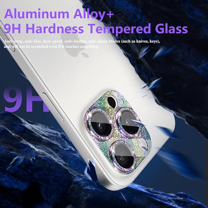 Camera Lens Protector for iPhone 16 Pro/iPhone 16 Pro Max, Glitter Camera Cover with 9H Tempered Glass Metal Ring, Lens Protector for iPhone 16 Pro / 16 Pro Max (Glitter - Colorful)