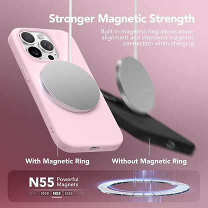 GONEZ for iPhone 14 Pro Case, Compatible with Magsafe, with Screen Protector + Camera Lens Protector, Soft Anti-Scratch Microfiber Lining, Shockproof Liquid Silicone Phone Cover, Pastel Pink