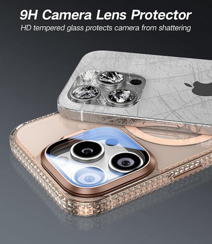 [Upgraded] for iPhone 15 Pro Max Case with Camera Cover Stand [Fit for MagSafe][9H Camera Lens Protector] Mil-Grade Protection Transparent Magnetic iPhone 15 Pro Max Phone Case, Clear Gold