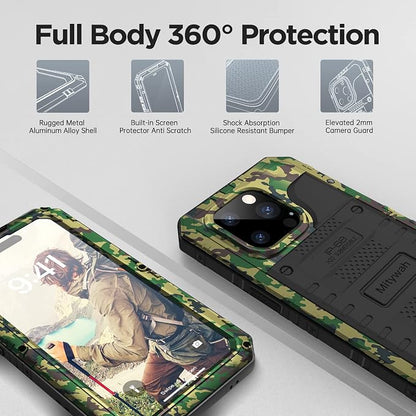 Mitywah Waterproof Case for iPhone 14 Pro Max, Heavy Duty Shockproof Case with Built-in Screen Protector, Full Body Underwater Protective Metal Case 6.7 inch, Camouflage