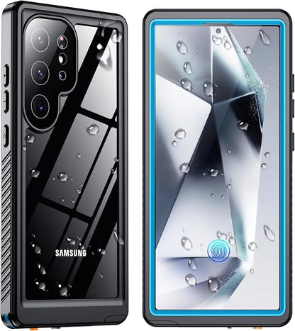 SPIDERCASE Upgraded for Samsung Galaxy S24 Ultra Case Waterproof,Built-in Screen & Camera Lens Protector[IP68 Underwater] [Military Grade Shockproof] Full Body Protection Phone Case,Blue/Clear
