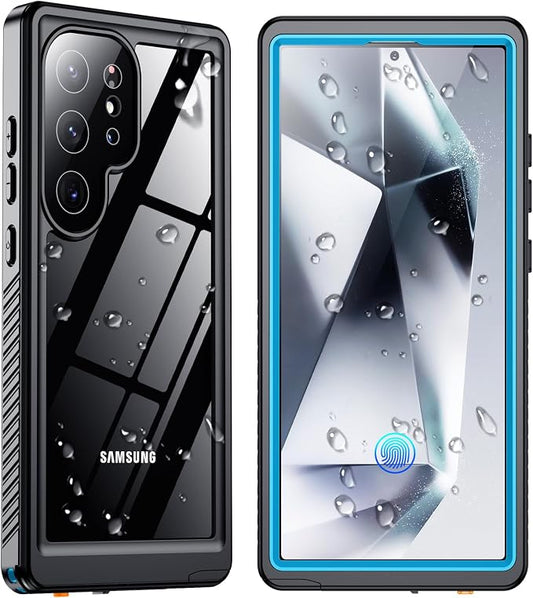 SPIDERCASE Upgraded for Samsung Galaxy S24 Ultra Case Waterproof,Built-in Screen & Camera Lens Protector[IP68 Underwater] [Military Grade Shockproof] Full Body Protection Phone Case,Blue/Clear