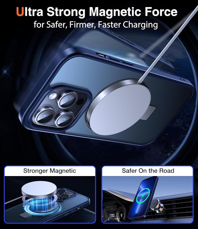 Chicfun 3-in-1 [Magnetic+Kickstand+Ring Holder] for iPhone 13 Pro Case with Magnetic Stand Ring Compatible with MagSafe Phone Case iPhone 13 Pro Military Shockproof Protective Navy Blue