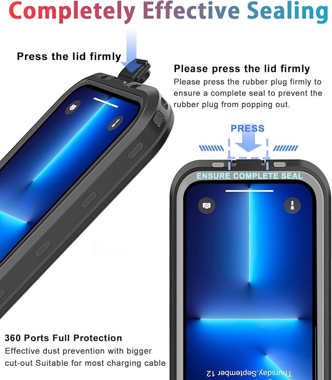 for iPhone 13 Pro Max Case Waterproof Shockproof Dustproof Full-Body Sturdy with Camera Lens Protector and Built-in Screen Protector,Underwater Cover Protective for iPhone 13 Pro Max Black