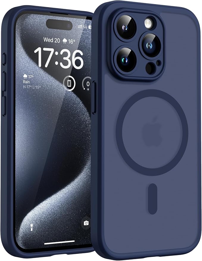 TOCOL Magnetic for iPhone 16 Pro Case, Upgraded Full Camera Protection, Compatible with Magsafe, Drop Protection, Translucent Matte Back Bumper for iPhone 16 Pro 6.3-Inch (Dark Blue)