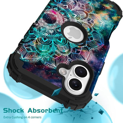 Hocase for iPhone 17 Case 6.3", Heavy Duty Shockproof Protection Soft Silicone Rubber+Hard Plastic Bumpers Hybrid Protective Case for iPhone 17 2025 - Mandala in Galaxy