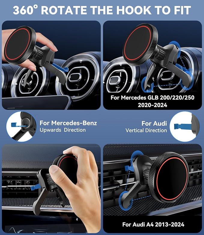 for Magsafe Car Phone Mount for Mercedes Benz A/B/C/E/V/G/Class & Audi A1/A3/A3, Air Vent Car Mount Magnetic Phone Holder Compatible with iPhone 17 Pro Max 16 15 14 13 12, Black
