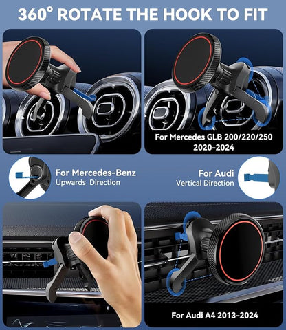for Magsafe Car Phone Mount for Mercedes Benz A/B/C/E/V/G/Class & Audi A1/A3/A3, Air Vent Car Mount Magnetic Phone Holder Compatible with iPhone 17 Pro Max 16 15 14 13 12, Black