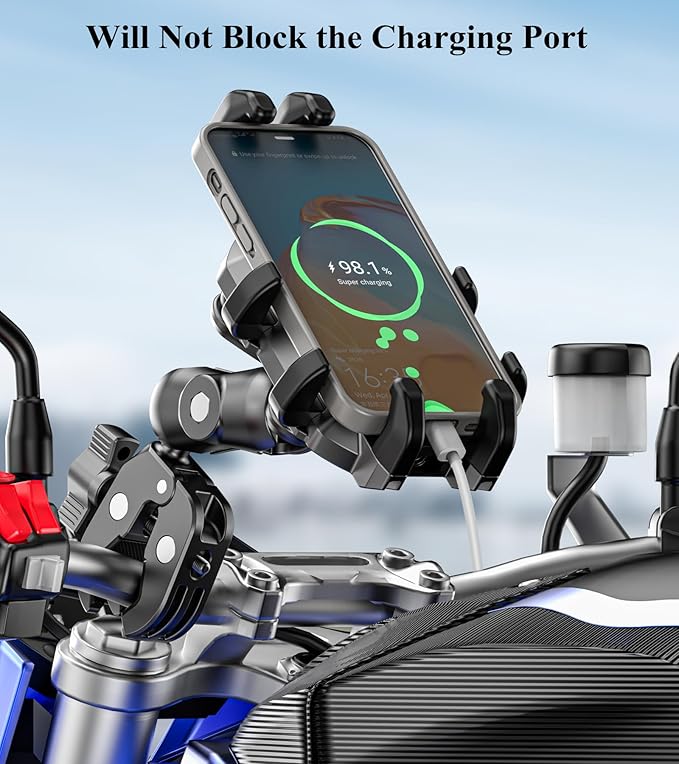 BRCOVAN Motorcycle Phone Mount Holder with Vibration Dampener, Anti-Shake Cellphone Clamp Fit Handlebars 0.5'' to 1.5'' in Diameter for Bike Bicycle Scooter ATV, Adjustable Fit 5.4-6.9'' Smartphones