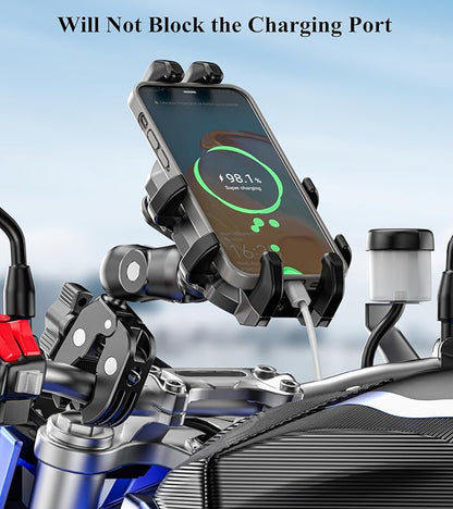 BRCOVAN Motorcycle Phone Mount Holder with Vibration Dampener, Anti-Shake Cellphone Clamp Fit Handlebars 0.5'' to 1.5'' in Diameter for Bike Bicycle Scooter ATV, Adjustable Fit 5.4-6.9'' Smartphones