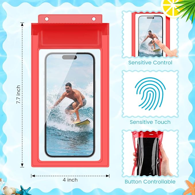 Flutesan 60 Pack Waterproof Phone Pouch with Adjustable Lanyard 7.5'' Large Phone Dry Case Bag Multicolor Universal Compatible Smartphones for Swimming Pool Beach Water Park Diving Surfing