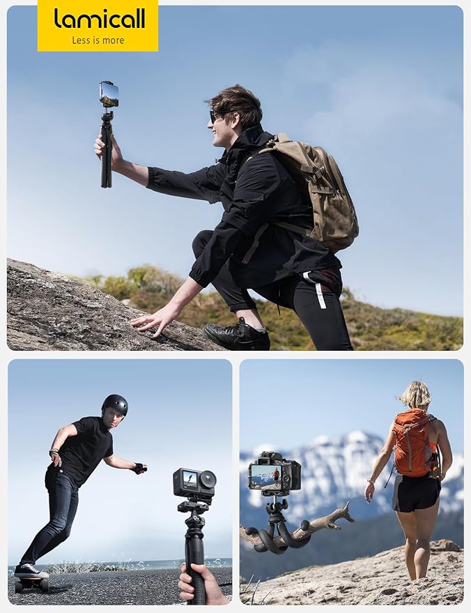 Lamicall Tripod for iPhone - [Ultra-Stable] Aluminium Phone Tripod with Wireless Remote, Flexible Camera Tripod Stand Cold Shoe for Video Recording Selfie for iPhone Samsung GoPro DSLR Digital Camera
