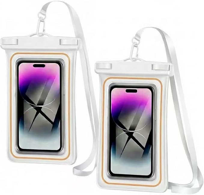 2-Pack IPX8 Floating Waterproof Phone Pouch, Dry Bag with Lanyard, Fits up to 7.2”, Compatible with iPhone 16/15/14/13 Pro Max, Galaxy S25/S24 Ultra, Pixel for Snorkeling, Kayaking (White-White)