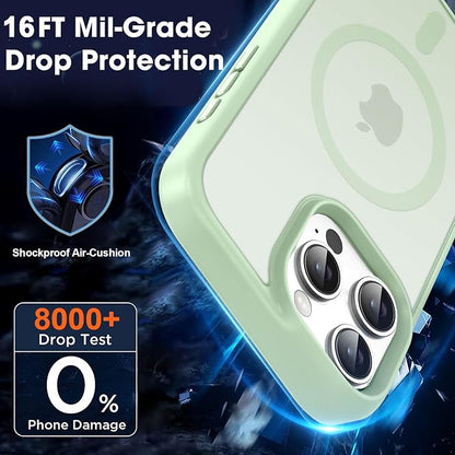 MOCCA Strong Magnetic for iPhone 16 Pro Phone Case, [Compatible with Magsafe][16FT Mil-Grade Drop Protection] Slim Thin Translucent Matte Protective Cover Case for iPhone 16 Pro Case, Light Green