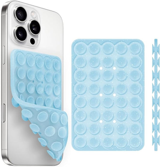 Silicone Suction Cup Phone Case Mount Double Sided, Phone Accessories Hands-Free Strong Grip Holder for Selfies and Videos (Blue Glitter)