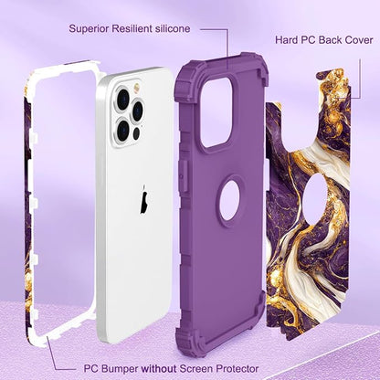 Hocase for iPhone 15 Pro Max Case, Heavy Duty Shockproof Protection Soft Silicone Rubber Bumper+Hard Plastic Hybrid Protective Case for iPhone 15 Pro Max 6.7" 2023 - Midnight Purple