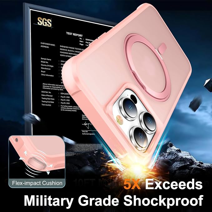 360° Magnetic Swivel Ring for iPhone 14 pro max case, Built-in Metal Stand and Ring Holder, Magsafe Compatible, Military Grade Protection, Shock Resistant - Pink