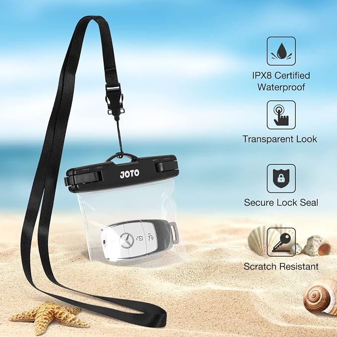 JOTO 2 Pack Waterproof Car Key FOB Case with Lanyard for Swimming Surfing, Small Waterproof Wallet Dry Bag for Money Credit ID Card Cash Coins -Black