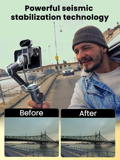 AOCHUAN XE AI Version,Gimbal Stabilizer for Smartphone,NO APP AI Tracking, Gesture Control,360°Inception Gimbal with TikTok YouTube,3-Axis Foldable Handheld Tripod for iPhone& Android,Black