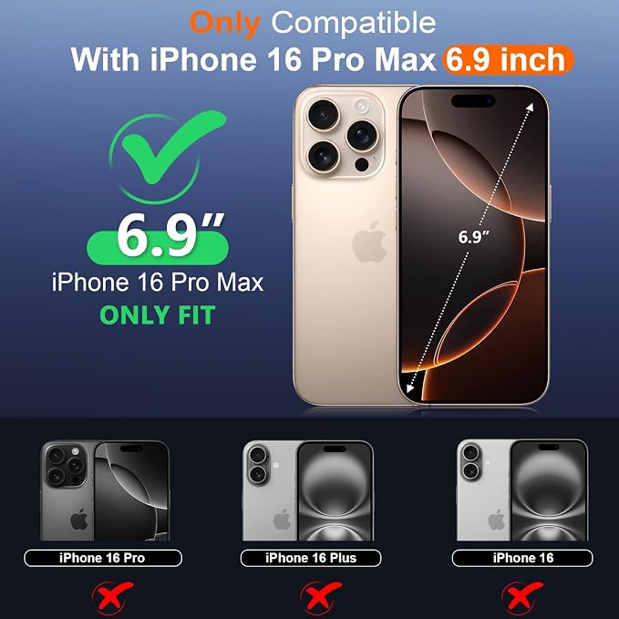 SPIDERCASE for iPhone 16 Pro Max Case Waterproof, Built-in Screen & Camera Protector [IP68 Underwater][Full Body Shockproof][Dustproof] 12FT Heavy Duty Rugged Phone Cover 6.9 inch, Black
