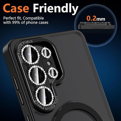 for Samsung Galaxy S26 Ultra Camera Lens Protector, Electroplated Matte Back with 9H Tempered Glass Lens Protector, [Strong Adsorption] [Case-Friendly] Metal Ring HD Lens Cover, Black Diamond