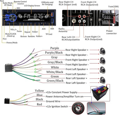 Car Radio Bluetooth Single DIN Car Stereo Audio,Car Audio with Push to Talk Button for Handsfree Calling,Supports FM/ MP3/EQ/SD/AUX,Dual USB,iOS & Android App Control,7 LED Colors | Not CD Player