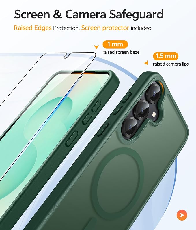 FNTCASE for Samsung Galaxy S25/S24 Plus Case, Fit Magsafe, Screen Protector | Translucent Matte Magnetic Back, 14FT Military Grade Drop Protection, Shockproof Protective Phone Cover, Green