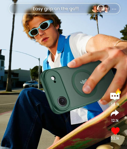 FNTCASE for iPhone Air Case: [Compatible with Magsafe] Translucent Matte Cases with [Full Camera Protection] [Screen Protector] Military Grade Shockproof Protective Phone Cover - Green