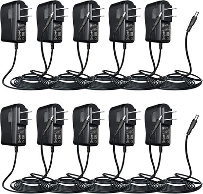 UL Listed 10 Pack 12V 1A 10ft Power Supply Adapter, AC to DC 12W 12V 1000mA 800mA 500mA Replacement Power Cord for CCTV Security Camera DVR LED Strips Router BT Speaker LED Mirror Desk Lamp and More