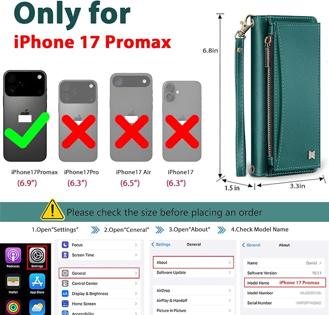 Wallet Case for iPhone 17 Pro Max with Card Holder/Crossbody Wallet/Strap,[RFID Blocking][Magnetic] PU Leather Phone Case for iPhone 17 Pro Max,6.9 in,Green