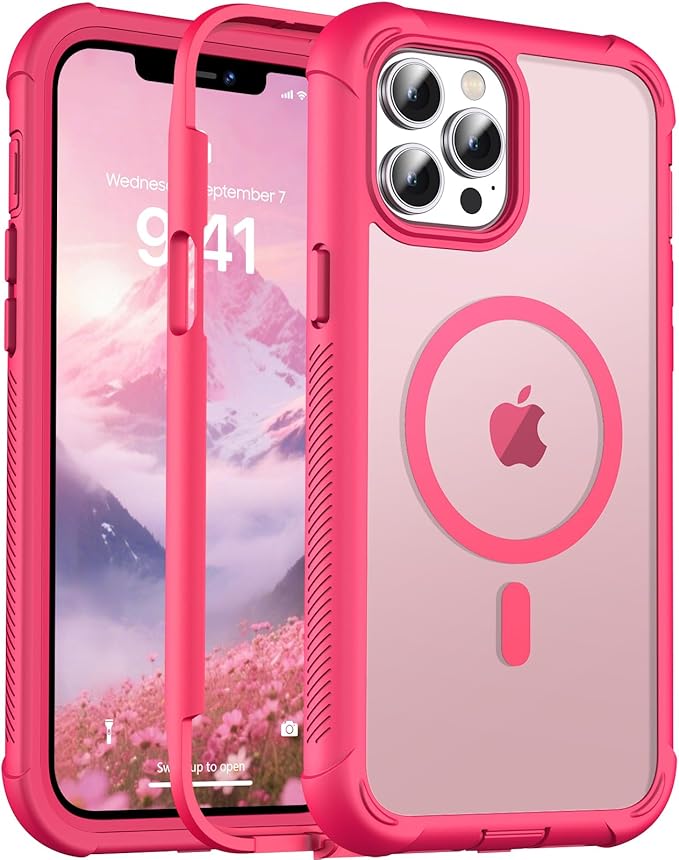 jaroco Magnetic for iPhone 12 Pro Max Case, [Compatible with MagSafe][Military Grade Drop Protection][Heavy Duty Protection][Non-Slip][Shockproof] 2-Layer Durable Bumper Phone Case 6.7''-Rose