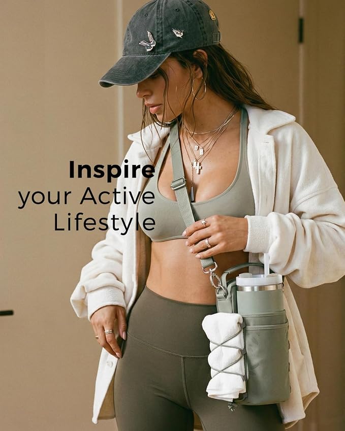 GLORIEROO Magnetic Gym Bag for Women - Water Bottle Holder Bag Carrier - Gym Workout Accessories Essentials Gifts for Women | 4 Built-in Magnets, Touchscreen Pocket, Fits 40oz Tumbler, Shoulder Strap