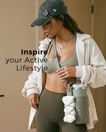 GLORIEROO Magnetic Gym Bag for Women - Water Bottle Holder Bag Carrier - Gym Workout Accessories Essentials Gifts for Women | 4 Built-in Magnets, Touchscreen Pocket, Fits 40oz Tumbler, Shoulder Strap