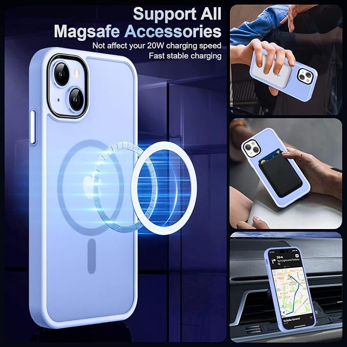 MOCCA Strong Magnetic for iPhone 13 Case, [Compatible with Magsafe][Screen Protector+Camera Lens Protector] Translucent Matte Back Slim Shockproof Case for iPhone 13 Phone Case 6.1", Blue
