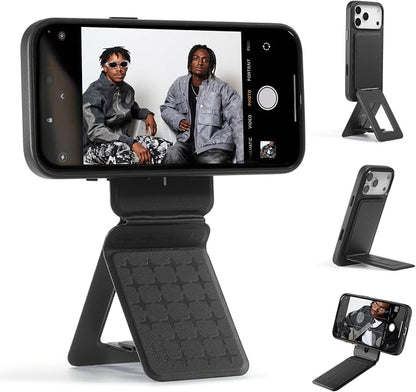 MOFT Phone Tripod Stand Selfie Stick x Tombogo for iPhone, Multi-Angles iPhone Stand, Lightweight & Portable Phone Holder, Strong Magnets, MOVAS Vegan Leather, Jet Black (Without Card Slot)