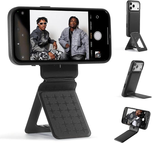 MOFT Phone Tripod Stand Selfie Stick x Tombogo for iPhone, Multi-Angles iPhone Stand, Lightweight & Portable Phone Holder, Strong Magnets, MOVAS Vegan Leather, Jet Black (Without Card Slot)
