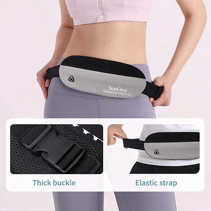 SooGree Slim Fanny Packs for Women Men,Waterproof Waist Pack with Reflective Strip Adjustable Strap,Running Belt for Sports Workout Cycling Hiking, Casual Hands-Free Wallets Phone Bag