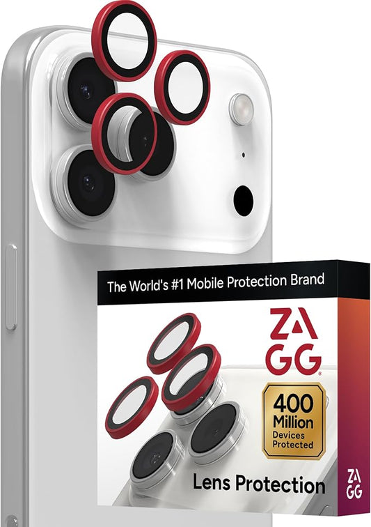ZAGG iPhone Camera Lens Protector for iPhone 17/16/15 Pro and Pro Max Models - Red, Camera Ring, Maximum Impact & Scratch Protection, Anti-Reflective Technology, Smudge-Resistant, Glass Elite