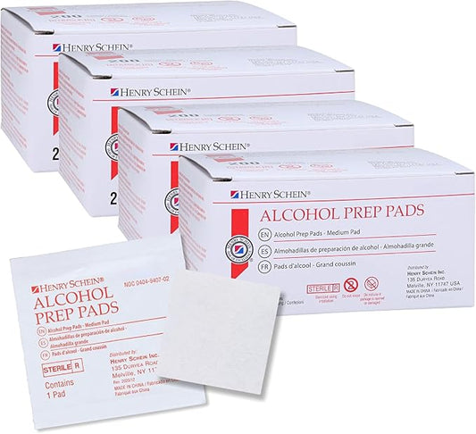 Henry Schein Alcohol Prep Pads, Medium Size, 800 Count - 70% Isopropyl Alcohol, Individually Wrapped, Sterile Wipes for Medical & Everyday Use