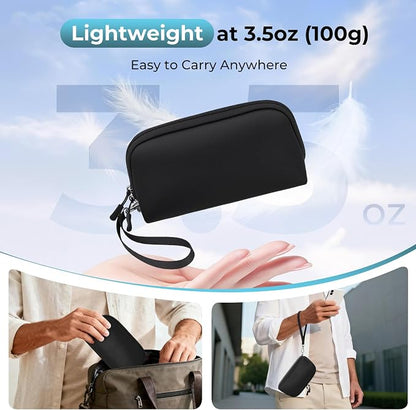 FYY Travel Cable Organizer - 8 Compartments, Lightweight, Water Repellent | With Wrist Strap, Portable Tech Pouch for Cord Charger, Travel and Business Trips Use, Soft Shell Nylon, Black (Small)