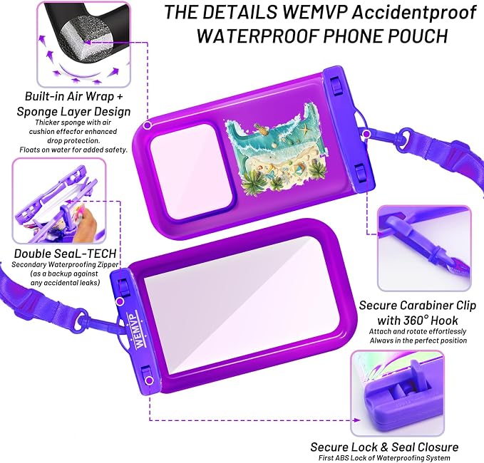Personalized Initial Waterproof Phone Pouch Case - IPX8 Cellphone Dry Bag with Lanyard for iPhone 16/15/14/13/12 Pro Max (6.1–6.9"), Beach & Cruise Ship Essentials with Monogrammed Design (Purple, I)