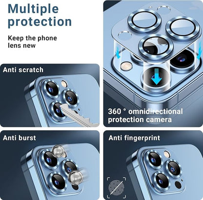AFARER [2 Pack] Camera Lens Cover for iPhone 13 Pro/13 Pro Max, Ultra-thin Metal Tempered Glass 9H Hardness Len Film Protector - Ultra HD, Scratch Resistant, Strong Adhesion,[Does not Affect Night Shots], Black
