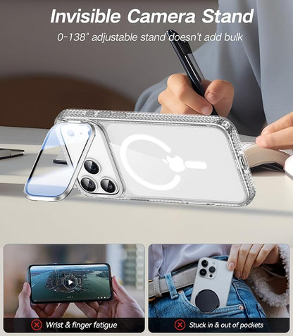 [Upgraded Full Camera Protection] for iPhone 17 Pro Max Case with Camera Cover Stand [Fit for MagSafe][10FT Mil-Grade Protection] Transparent Magnetic iPhone 17 Pro Max Phone Case, Clear
