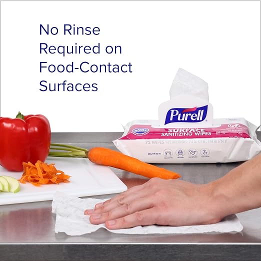PURELL Foodservice Surface Sanitizing Wipes, 72 Count Flowpack, 7.4" x 9" Wipes (Pack of 12) – 9371-12