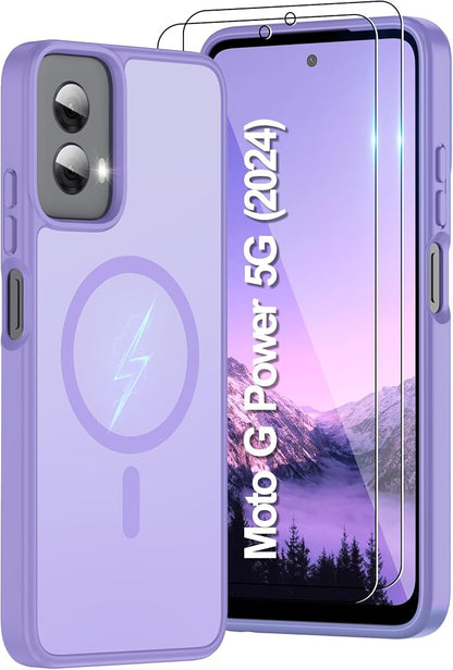 for Motorola Moto G Power 2024 Case Magnetic,Translucent Matte Compatible with Magsafe [Military-Grade Protection] with Screen Protector Shockproof Protective Case for Moto G Power 2024-purple
