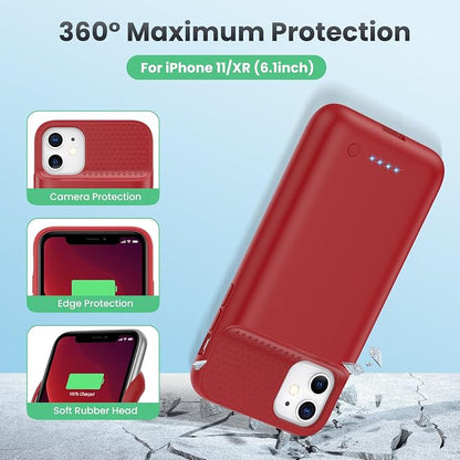 Feob Battery Case for iPhone 11/XR, [2026 Upgraded] 7500mAh Slim Portable Smart Charging Case Rechargeable Protective Extended Charging Cover for iPhone 11/XR-Red