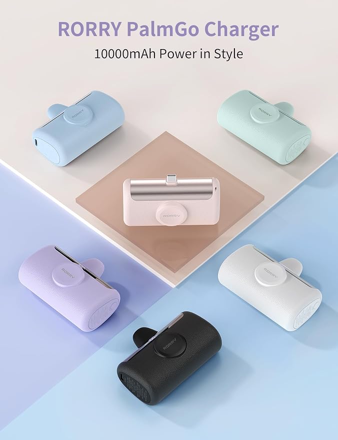 RORRY PalmGo Portable Charger Power Bank 10000mAh 3-in-1 Mini Battery Pack | Built-in USB-C Connector, 22.5W Fast Charging, for iPhone 17/16/15, Apple Watch, iPad, Travel Essential, Pocket Size